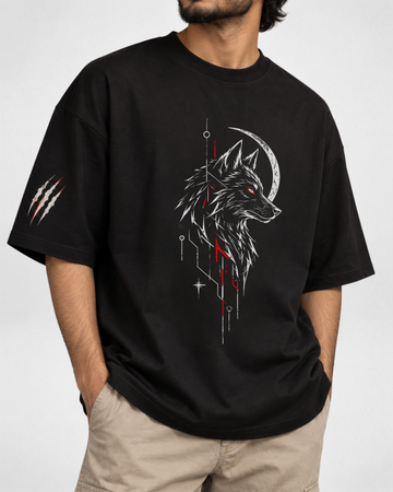 Men's Black Printed Drop Shoulder T-Shirt (Code 5889)