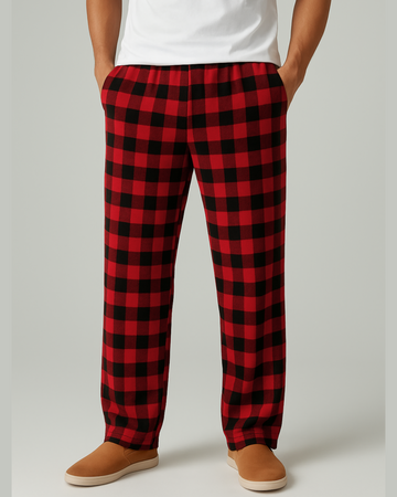 Men’s Red & Black Checkered Cotton Jersey Pajama – Soft & Comfortable Nightwear (3182)