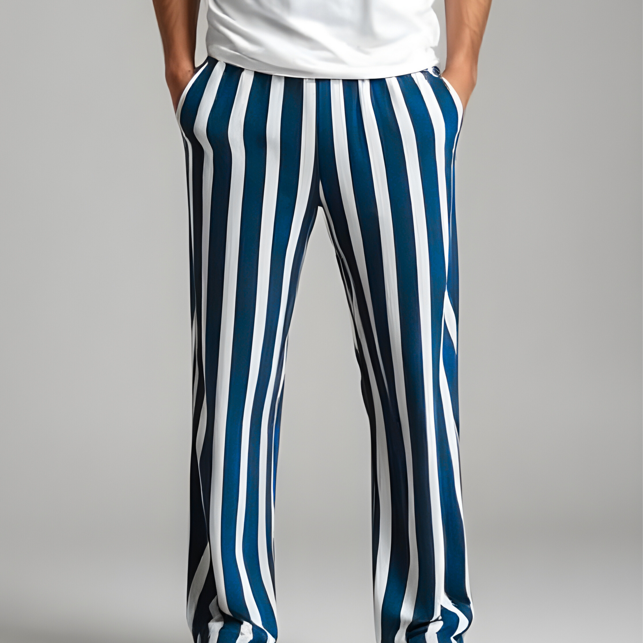 Men’s Navy & White Striped Micro Jersey Pajama – Comfortable & Stylish Nightwear (3314)
