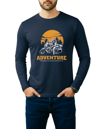 Navy Blue Printed Men’s Full Sleeves Tee – Jersey Fabric, Classic Fit, Everyday Comfort (Code 3556)