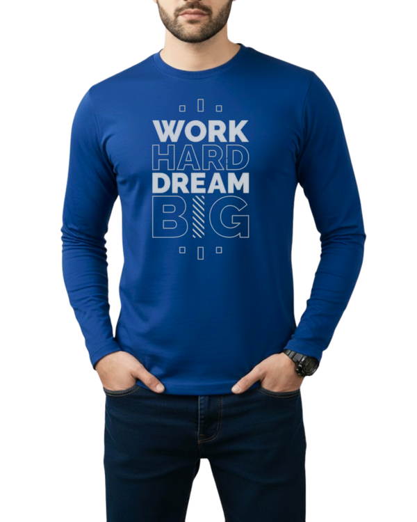 Royal Blue Printed Men’s Full Sleeves Tee – Jersey Fabric, Classic Fit, Everyday Comfort (Code 3569)