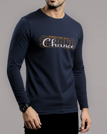 Navy Blue Printed Men’s Full Sleeves Tee – Jersey Fabric, Classic Fit, Everyday Comfort (Code 4532)