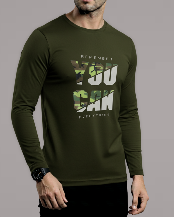 Olive Printed Men’s Full Sleeves Tee – Jersey Fabric, Classic Fit, Everyday Comfort (Code 4534)