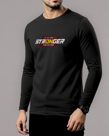 Black Printed Men’s Full Sleeves Tee – Jersey Fabric, Classic Fit, Everyday Comfort (Code 4537)