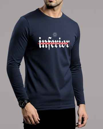 Navy Blue Printed Men’s Full Sleeves Tee – Jersey Fabric, Classic Fit, Everyday Comfort (Code 4538)