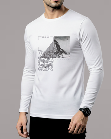 WhitePrinted Men’s Full Sleeves Tee – Jersey Fabric, Classic Fit, Everyday Comfort (Code 4541)