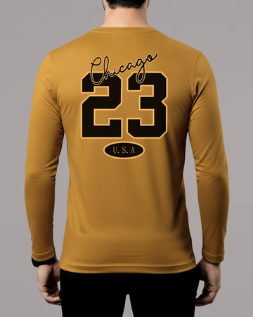Mustard Back Printed Men’s Full Sleeves Tee – Jersey Fabric, Classic Fit, Everyday Comfort (Code 4542)