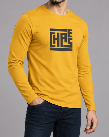 Yellow Printed Men’s Full Sleeves Tee – Jersey Fabric, Classic Fit, Everyday Comfort (Code 3567)