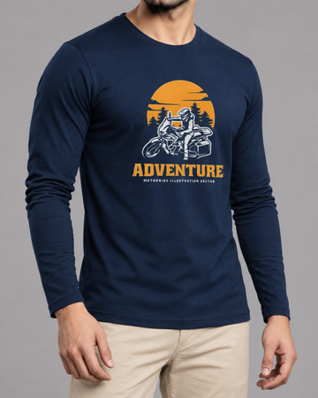 Navy Blue Printed Men’s Full Sleeves Tee – Jersey Fabric, Classic Fit, Everyday Comfort (Code 3556)