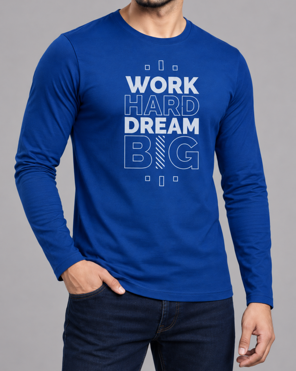 Royal Blue Printed Men’s Full Sleeves Tee – Jersey Fabric, Classic Fit, Everyday Comfort (Code 3569)