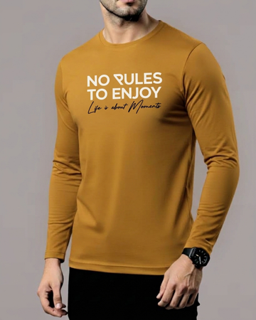 Mustard Printed Men’s Full Sleeves Tee – Jersey Fabric, Classic Fit, Everyday Comfort (Code 5854)