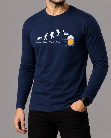 Navy Blue Printed Men’s Full Sleeves Tee – Jersey Fabric, Classic Fit, Everyday Comfort (Code 5857)