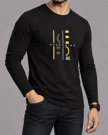 Black Printed Men’s Full Sleeves Tee – Jersey Fabric, Classic Fit, Everyday Comfort (Code 5858)