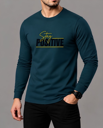 Petroleum Printed Men’s Full Sleeves Tee – Jersey Fabric, Classic Fit, Everyday Comfort (Code 5846)