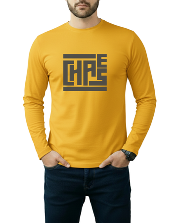 Yellow Printed Men’s Full Sleeves Tee – Jersey Fabric, Classic Fit, Everyday Comfort (Code 3567)