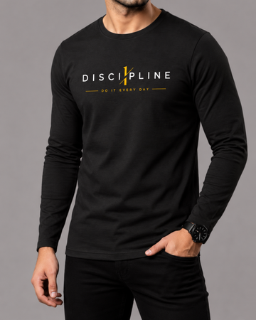 Black Printed Men’s Full Sleeves Tee – Jersey Fabric, Classic Fit, Everyday Comfort (Code 5848)