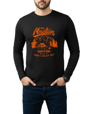 Black Printed Men’s Full Sleeves Tee – Jersey Fabric, Classic Fit, Everyday Comfort (Code 3566)