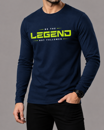 Navy Blue Printed Men’s Full Sleeves Tee – Jersey Fabric, Classic Fit, Everyday Comfort (Code 5849)