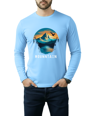 Sky Blue Printed Men’s Full Sleeves Tee – Jersey Fabric, Classic Fit, Everyday Comfort (Code 3562)