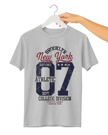 Heather Grey Women’s New york 07 Graphic Printed Tee – Jersey Fabric, Classic Fit, Everyday Comfort (Code 5058)