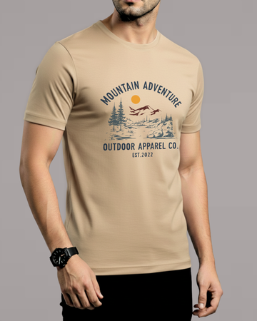 Premium Beige Printed T-Shirt/Tee for Men – Cotton Jersey Fabric (Code 4511)