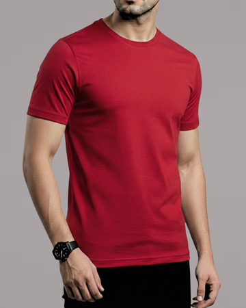 Red Men’s Basic Tee – Jersey Fabric, Classic Fit, Everyday Comfort (Code 3261)