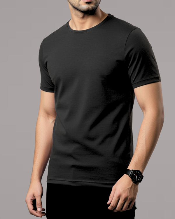 Black Men’s Basic Tee – Jersey Fabric, Classic Fit, Everyday Comfort (Code 3104)