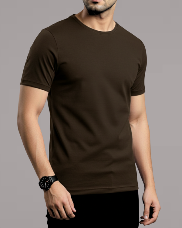 Brown Men’s Basic Tee – Jersey Fabric, Classic Fit, Everyday Comfort (Code 3107)