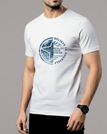 Premium White Printed T-Shirt/Tee for Men – Cotton Jersey Fabric (Code 4509)
