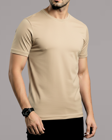 Biege Men’s Basic Tee – Jersey Fabric, Classic Fit, Everyday Comfort (Code 3116)