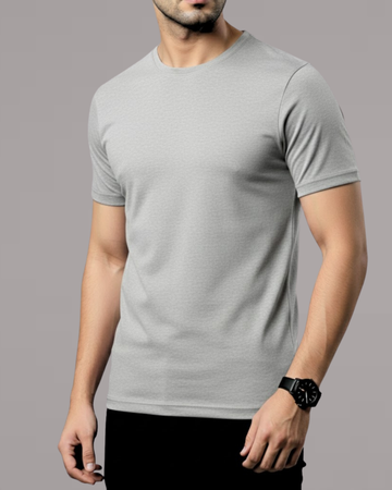 Grey Men’s Basic Tee – Jersey Fabric, Classic Fit, Everyday Comfort (Code 3115)