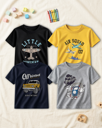 Pack of 4 Kids Printed T-Shirts – Fun Prints for Boys  (Code  4801)