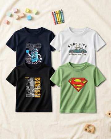 Pack of 4 Kids Printed T-Shirts – Fun Prints for Boys  (Code  4803)