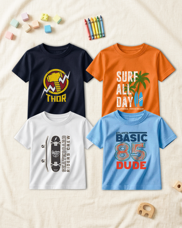Pack of 4 Kids Printed T-Shirts – Fun Prints for Boys  (Code  4804)