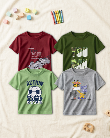 Pack of 4 Kids Printed T-Shirts – Fun Prints for Boys  (Code  4806)