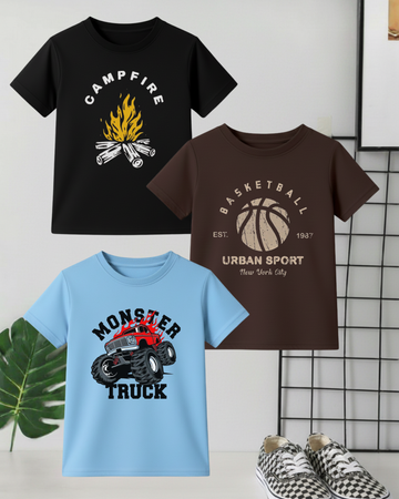 Pack of 3 Kids Printed Shirts – Fun Prints for Boys  (Code 4419)