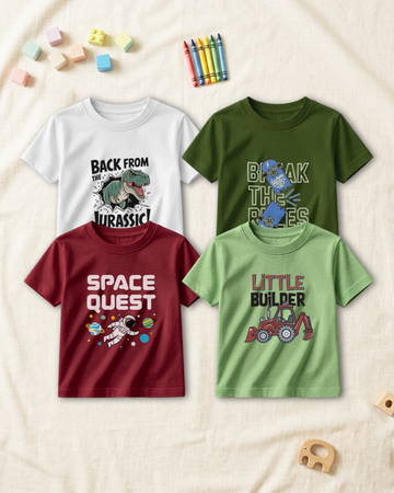 Pack of 4 Kids Printed T-Shirts – Fun Prints for Boys  (Code  4808)
