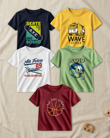 Pack of 5 Kids Printed T-Shirts – Fun Prints for Boys  (Code  4812)