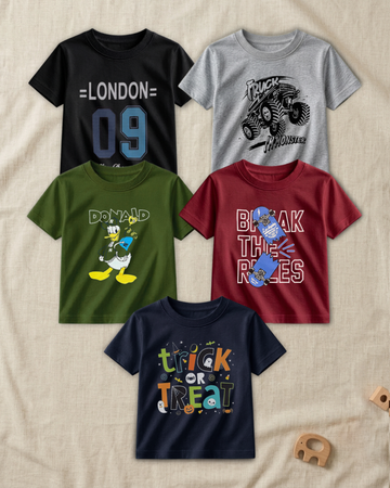 Pack of 5 Kids Printed T-Shirts – Fun Prints for Boys  (Code 4813)