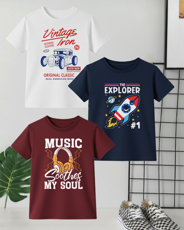 Pack of 3 Kids Printed Shirts – Fun Prints for Boys  (Code 4427)
