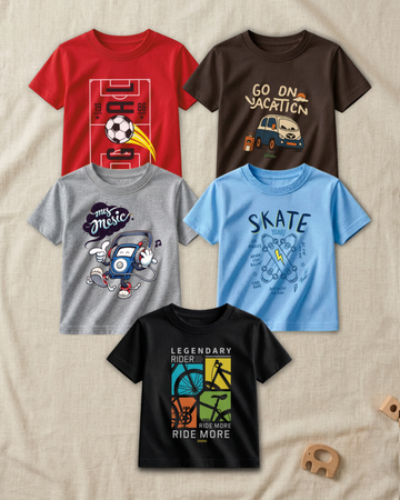 Pack of 5 Kids Printed T-Shirts – Fun Prints for Boys  (Code 4814)