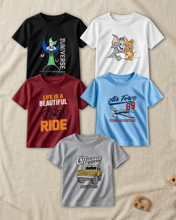 Pack of 5 Kids Printed T-Shirts – Fun Prints for Boys  (Code 4816)