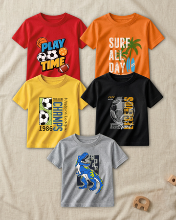 Pack of 5 Kids Printed T-Shirts – Fun Prints for Boys  (Code 4817)