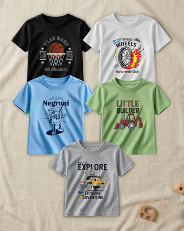 Pack of 5 Kids Printed T-Shirts – Fun Prints for Boys  (Code 4818)