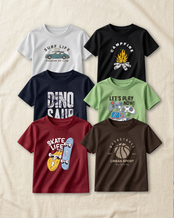 Pack of 6 Kids Printed T-Shirts – Fun Prints for Boys  (Code 4823)