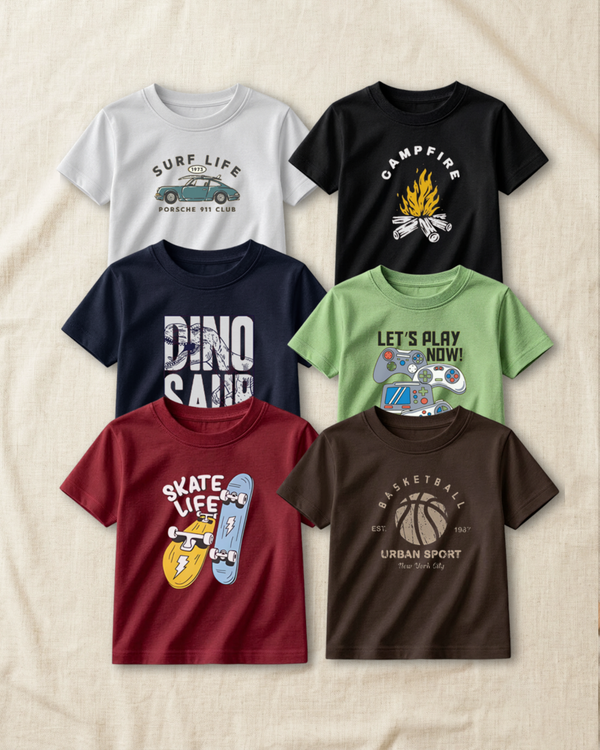 Pack of 6 Kids Printed T-Shirts – Fun Prints for Boys  (Code 4823)