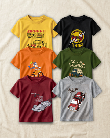 Pack of 6 Kids Printed T-Shirts – Fun Prints for Boys  (Code 4826)