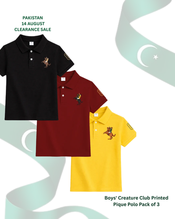 Boys' Creature Club Printed Pique Polo Pack of 3 (Code 4983)