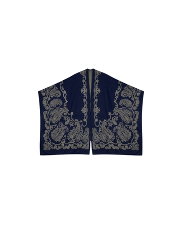 Navy Blue Paisley Printed French Terry Winter Shawl (Code 5656)