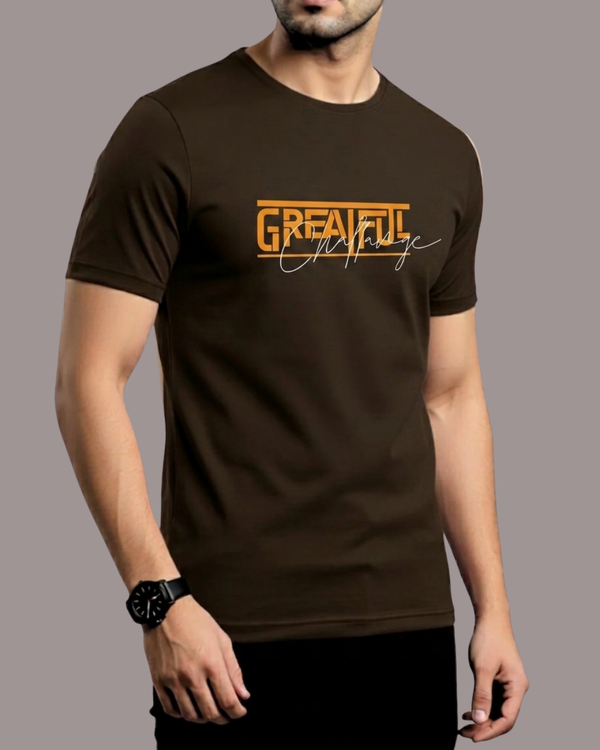 Dark Brown Printed T-Shirt/Tee for Men – Cotton Jersey Fabric (Code 5611)
